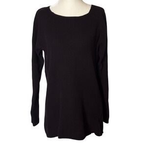 Athleta Darling Black Ribbed Cashmere Blend Cutout Back Sweater Size L